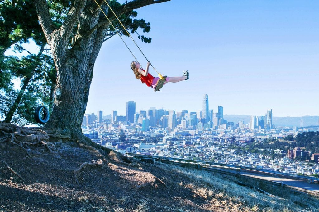 The swing on Bernal Hill in Bernal Heights that's popular to photograph